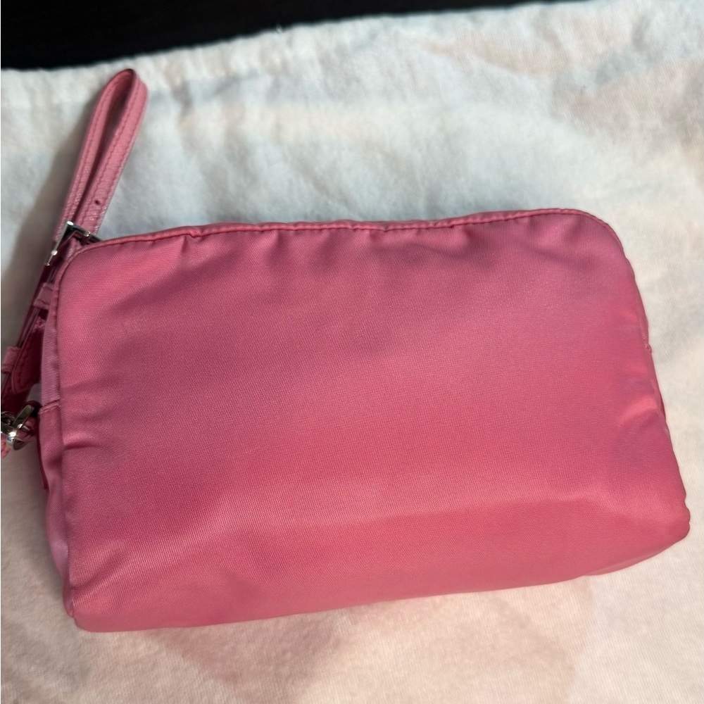 Prada Pink Nylon Wristlet Pouch with Triangle Logo Saffiano trim - Picture 3 of 12